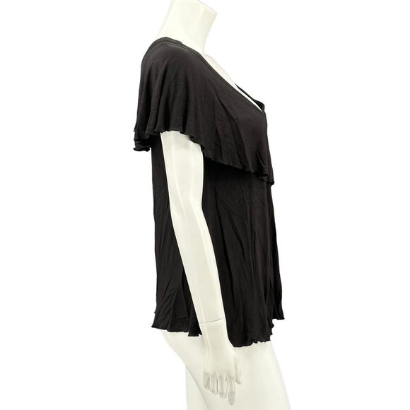 Vanessa Virginia Anthropologie Top Womens Small Black Bella Ruffled Scoop Neck - Picture 3 of 8
